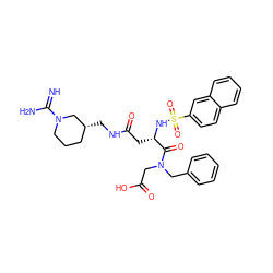 N=C(N)N1CCC[C@@H](CNC(=O)C[C@H](NS(=O)(=O)c2ccc3ccccc3c2)C(=O)N(CC(=O)O)Cc2ccccc2)C1 ZINC000027305405