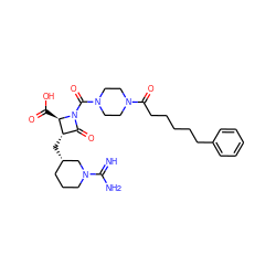 N=C(N)N1CCC[C@H](C[C@H]2C(=O)N(C(=O)N3CCN(C(=O)CCCCCc4ccccc4)CC3)[C@@H]2C(=O)O)C1 ZINC000003933025