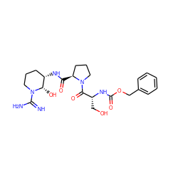 N=C(N)N1CCC[C@H](NC(=O)[C@H]2CCCN2C(=O)[C@@H](CO)NC(=O)OCc2ccccc2)[C@@H]1O ZINC000028100012