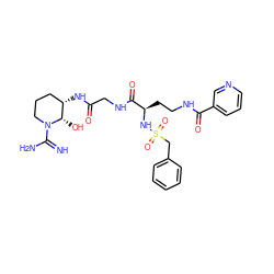 N=C(N)N1CCC[C@H](NC(=O)CNC(=O)[C@@H](CCNC(=O)c2cccnc2)NS(=O)(=O)Cc2ccccc2)[C@@H]1O ZINC000027103877