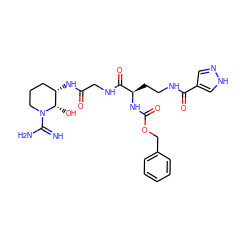 N=C(N)N1CCC[C@H](NC(=O)CNC(=O)[C@@H](CCNC(=O)c2cn[nH]c2)NC(=O)OCc2ccccc2)[C@@H]1O ZINC000027101016