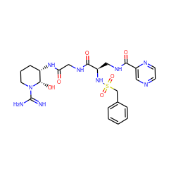 N=C(N)N1CCC[C@H](NC(=O)CNC(=O)[C@@H](CNC(=O)c2cnccn2)NS(=O)(=O)Cc2ccccc2)[C@@H]1O ZINC000027093624