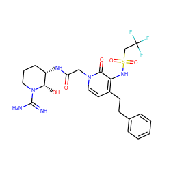 N=C(N)N1CCC[C@H](NC(=O)Cn2ccc(CCc3ccccc3)c(NS(=O)(=O)CC(F)(F)F)c2=O)[C@@H]1O ZINC000028007944