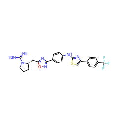 N=C(N)N1CCC[C@H]1Cc1nc(-c2ccc(Nc3nc(-c4ccc(C(F)(F)F)cc4)cs3)cc2)no1 ZINC001772639576