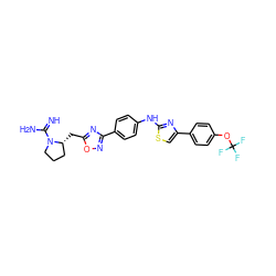 N=C(N)N1CCC[C@H]1Cc1nc(-c2ccc(Nc3nc(-c4ccc(OC(F)(F)F)cc4)cs3)cc2)no1 ZINC001772581026