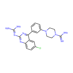 N=C(N)N1CCN(c2cccc(-c3nc(N=C(N)N)nc4ccc(Cl)cc34)c2)CC1 ZINC000166880382