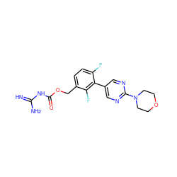 N=C(N)NC(=O)OCc1ccc(F)c(-c2cnc(N3CCOCC3)nc2)c1F ZINC001772630789