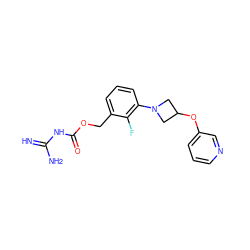 N=C(N)NC(=O)OCc1cccc(N2CC(Oc3cccnc3)C2)c1F ZINC001772581271