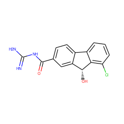 N=C(N)NC(=O)c1ccc2c(c1)[C@@H](O)c1c(Cl)cccc1-2 ZINC000038213738