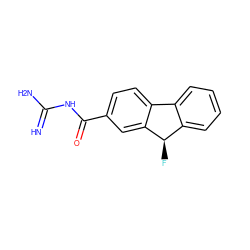 N=C(N)NC(=O)c1ccc2c(c1)[C@H](F)c1ccccc1-2 ZINC000299836638