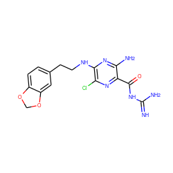 N=C(N)NC(=O)c1nc(Cl)c(NCCc2ccc3c(c2)OCO3)nc1N ZINC000653874647