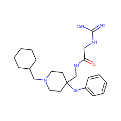 N=C(N)NCC(=O)NCC1(Nc2ccccc2)CCN(CC2CCCCC2)CC1 ZINC000299819078