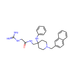 N=C(N)NCC(=O)NCC1(Nc2ccccc2)CCN(Cc2ccc3ccccc3c2)CC1 ZINC000299830142