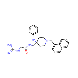 N=C(N)NCC(=O)NCC1(Nc2ccccc2)CCN(Cc2cccc3ccccc23)CC1 ZINC000299820160