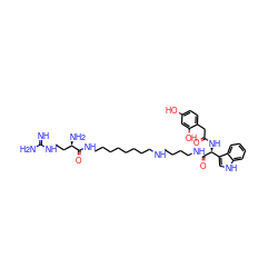 N=C(N)NCC[C@@H](N)C(=O)NCCCCCCCCNCCCCNC(=O)[C@@H](NC(=O)Cc1ccc(O)cc1O)c1c[nH]c2ccccc12 ZINC000095594836