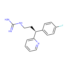 N=C(N)NCC[C@@H](c1ccc(F)cc1)c1ccccn1 ZINC000029569514