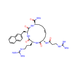 N=C(N)NCCC(=O)N[C@H]1C/C=C\CC[C@H](C(N)=O)NC(=O)[C@H](Cc2ccc3ccccc3c2)NC(=O)[C@H](CCCN=C(N)N)NC1=O ZINC000028477788