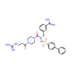 N=C(N)NCCC(=O)N1CCN(C(=O)[C@H](Cc2cccc(C(=N)N)c2)NS(=O)(=O)c2ccc(-c3ccccc3)cc2)CC1 ZINC000034717891