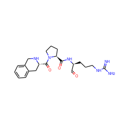 N=C(N)NCCC[C@@H](C=O)NC(=O)[C@@H]1CCCN1C(=O)[C@@H]1Cc2ccccc2CN1 ZINC000013897427