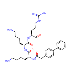 N=C(N)NCCC[C@@H](C=O)NC(=O)[C@H](CCCCN)NC(=O)[C@H](CCCCN)NC(=O)Cc1ccc(-c2ccccc2)cc1 ZINC000042834474