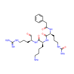 N=C(N)NCCC[C@@H](C=O)NC(=O)[C@H](CCCCN)NC(=O)[C@H](CCCNC(N)=O)NC(=O)Cc1ccccc1 ZINC000042851120