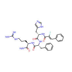 N=C(N)NCCC[C@@H](NC(=O)[C@@H](Cc1ccccc1)NC(=O)[C@H](Cc1cnc[nH]1)NC(=O)/C(F)=C/c1ccccc1)C(N)=O ZINC000049679610