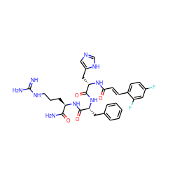 N=C(N)NCCC[C@@H](NC(=O)[C@@H](Cc1ccccc1)NC(=O)[C@H](Cc1cnc[nH]1)NC(=O)/C=C/c1ccc(F)cc1F)C(N)=O ZINC000049679237