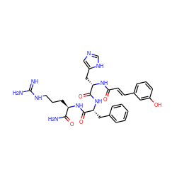 N=C(N)NCCC[C@@H](NC(=O)[C@@H](Cc1ccccc1)NC(=O)[C@H](Cc1cnc[nH]1)NC(=O)/C=C/c1cccc(O)c1)C(N)=O ZINC000049694582