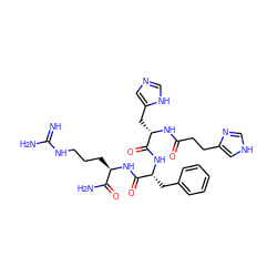 N=C(N)NCCC[C@@H](NC(=O)[C@@H](Cc1ccccc1)NC(=O)[C@H](Cc1cnc[nH]1)NC(=O)CCc1c[nH]cn1)C(N)=O ZINC000049670077