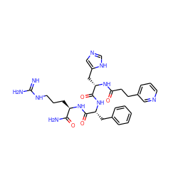 N=C(N)NCCC[C@@H](NC(=O)[C@@H](Cc1ccccc1)NC(=O)[C@H](Cc1cnc[nH]1)NC(=O)CCc1cccnc1)C(N)=O ZINC000049679243