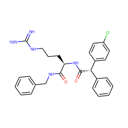 N=C(N)NCCC[C@@H](NC(=O)[C@@H](c1ccccc1)c1ccc(Cl)cc1)C(=O)NCc1ccccc1 ZINC000029341358