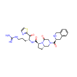 N=C(N)NCCC[C@@H](NC(=O)[C@@H]1CC[C@H]2CN(C(=O)[C@@H]3Cc4ccccc4CN3)CC(=O)N21)C(=O)c1nccs1 ZINC000026948467