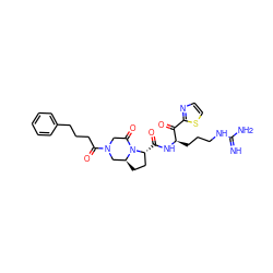 N=C(N)NCCC[C@@H](NC(=O)[C@@H]1CC[C@H]2CN(C(=O)CCCc3ccccc3)CC(=O)N21)C(=O)c1nccs1 ZINC000026969826