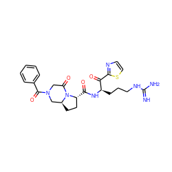 N=C(N)NCCC[C@@H](NC(=O)[C@@H]1CC[C@H]2CN(C(=O)c3ccccc3)CC(=O)N21)C(=O)c1nccs1 ZINC000026969134