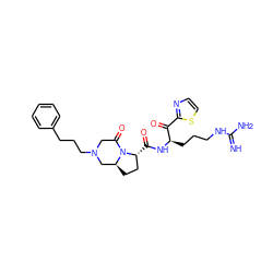 N=C(N)NCCC[C@@H](NC(=O)[C@@H]1CC[C@H]2CN(CCCc3ccccc3)CC(=O)N21)C(=O)c1nccs1 ZINC000026952460