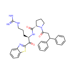 N=C(N)NCCC[C@@H](NC(=O)[C@@H]1CCCN1C(=O)CC(c1ccccc1)c1ccccc1)C(=O)c1nc2ccccc2s1 ZINC000014954467