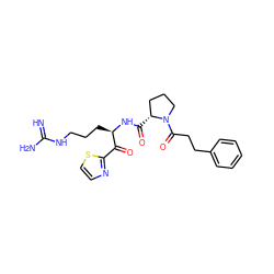 N=C(N)NCCC[C@@H](NC(=O)[C@@H]1CCCN1C(=O)CCc1ccccc1)C(=O)c1nccs1 ZINC000027621230