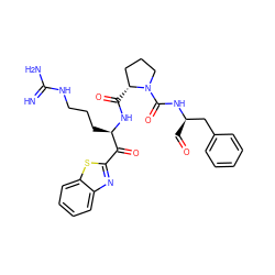 N=C(N)NCCC[C@@H](NC(=O)[C@@H]1CCCN1C(=O)N[C@H](C=O)Cc1ccccc1)C(=O)c1nc2ccccc2s1 ZINC000028113531