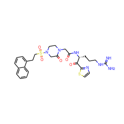 N=C(N)NCCC[C@@H](NC(=O)CN1CCN(S(=O)(=O)CCc2cccc3ccccc23)CC1=O)C(=O)c1nccs1 ZINC000027850712