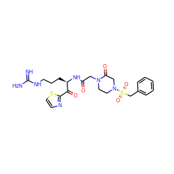 N=C(N)NCCC[C@@H](NC(=O)CN1CCN(S(=O)(=O)Cc2ccccc2)CC1=O)C(=O)c1nccs1 ZINC000027765314