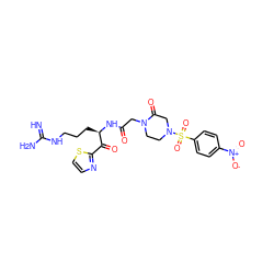 N=C(N)NCCC[C@@H](NC(=O)CN1CCN(S(=O)(=O)c2ccc([N+](=O)[O-])cc2)CC1=O)C(=O)c1nccs1 ZINC000027843779