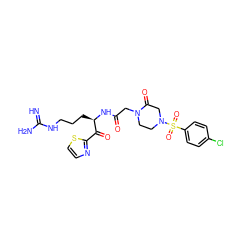 N=C(N)NCCC[C@@H](NC(=O)CN1CCN(S(=O)(=O)c2ccc(Cl)cc2)CC1=O)C(=O)c1nccs1 ZINC000027755451