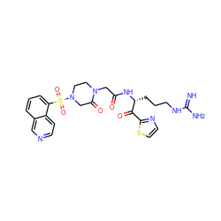 N=C(N)NCCC[C@@H](NC(=O)CN1CCN(S(=O)(=O)c2cccc3cnccc23)CC1=O)C(=O)c1nccs1 ZINC000027768951