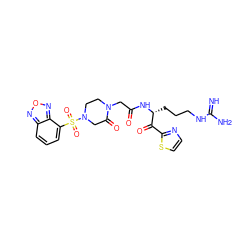 N=C(N)NCCC[C@@H](NC(=O)CN1CCN(S(=O)(=O)c2cccc3nonc23)CC1=O)C(=O)c1nccs1 ZINC000027850549