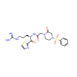 N=C(N)NCCC[C@@H](NC(=O)CN1CCN(S(=O)(=O)c2ccccc2)CC1=O)C(=O)c1nccs1 ZINC000027844830