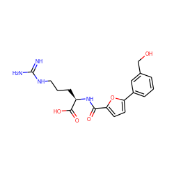 N=C(N)NCCC[C@@H](NC(=O)c1ccc(-c2cccc(CO)c2)o1)C(=O)O ZINC000028707122