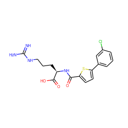 N=C(N)NCCC[C@@H](NC(=O)c1ccc(-c2cccc(Cl)c2)s1)C(=O)O ZINC000028707156