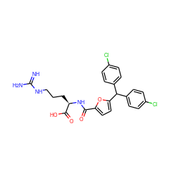 N=C(N)NCCC[C@@H](NC(=O)c1ccc(C(c2ccc(Cl)cc2)c2ccc(Cl)cc2)o1)C(=O)O ZINC000028707198