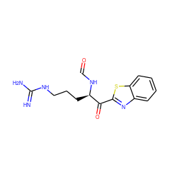 N=C(N)NCCC[C@@H](NC=O)C(=O)c1nc2ccccc2s1 ZINC000013612356