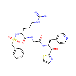 N=C(N)NCCC[C@@H](NS(=O)(=O)Cc1ccccc1)C(=O)NCC(=O)N[C@@H](Cc1ccncc1)C(=O)c1nccs1 ZINC000029125957